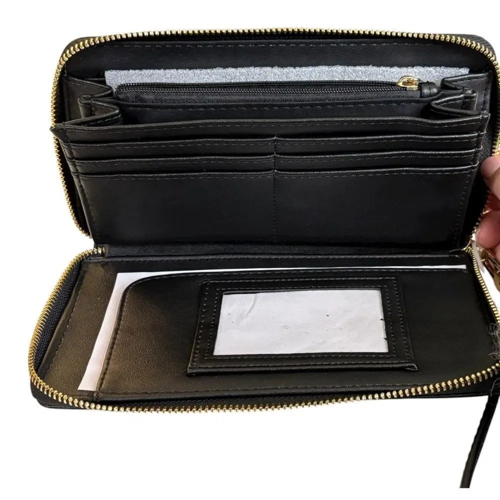 Betsey Johnson Fruit Embroidered Black Zip-Around Wristlet w/ Detachable Strap.